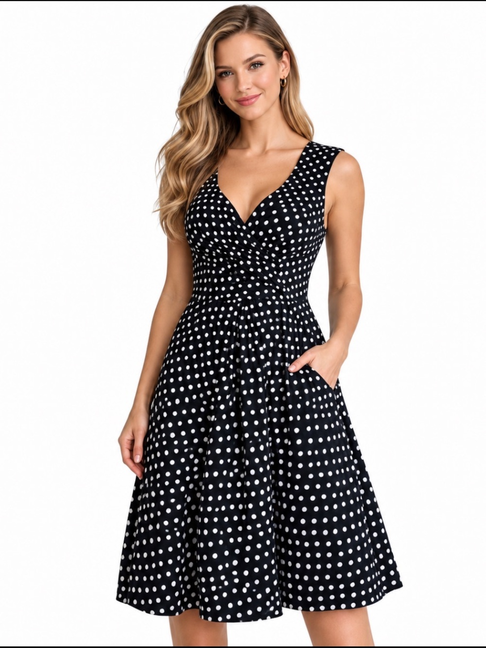 Brand New Jessica Simpson Dress Black with White Polka Dots and Pockets Size 4